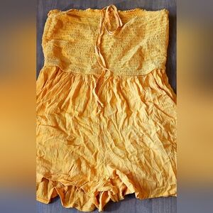 Yellow Strapless shorts romper